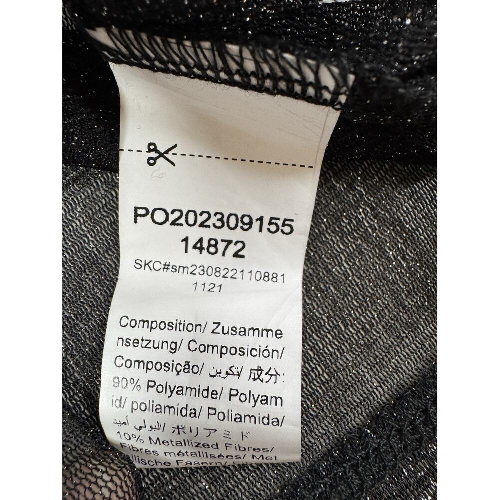 Sheer Shimmer Mesh Long Sleeve Top Womens M Black Oversized Crew EDM Rave Y2K - Picture 9 of 11